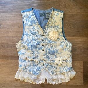 Blue Floral Lace-Trim Vest by Laura Ashley